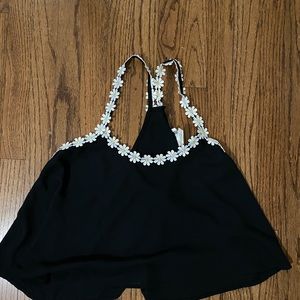 Black Crop Top With Floral Detail
